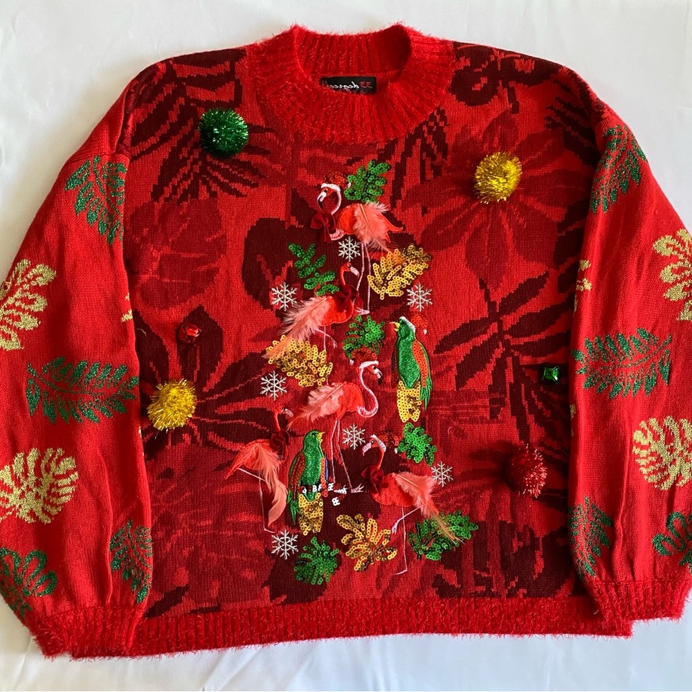 Ugly Christmas Sweater Flamingo Jingle Bell Tropical. 33 Degrees.
